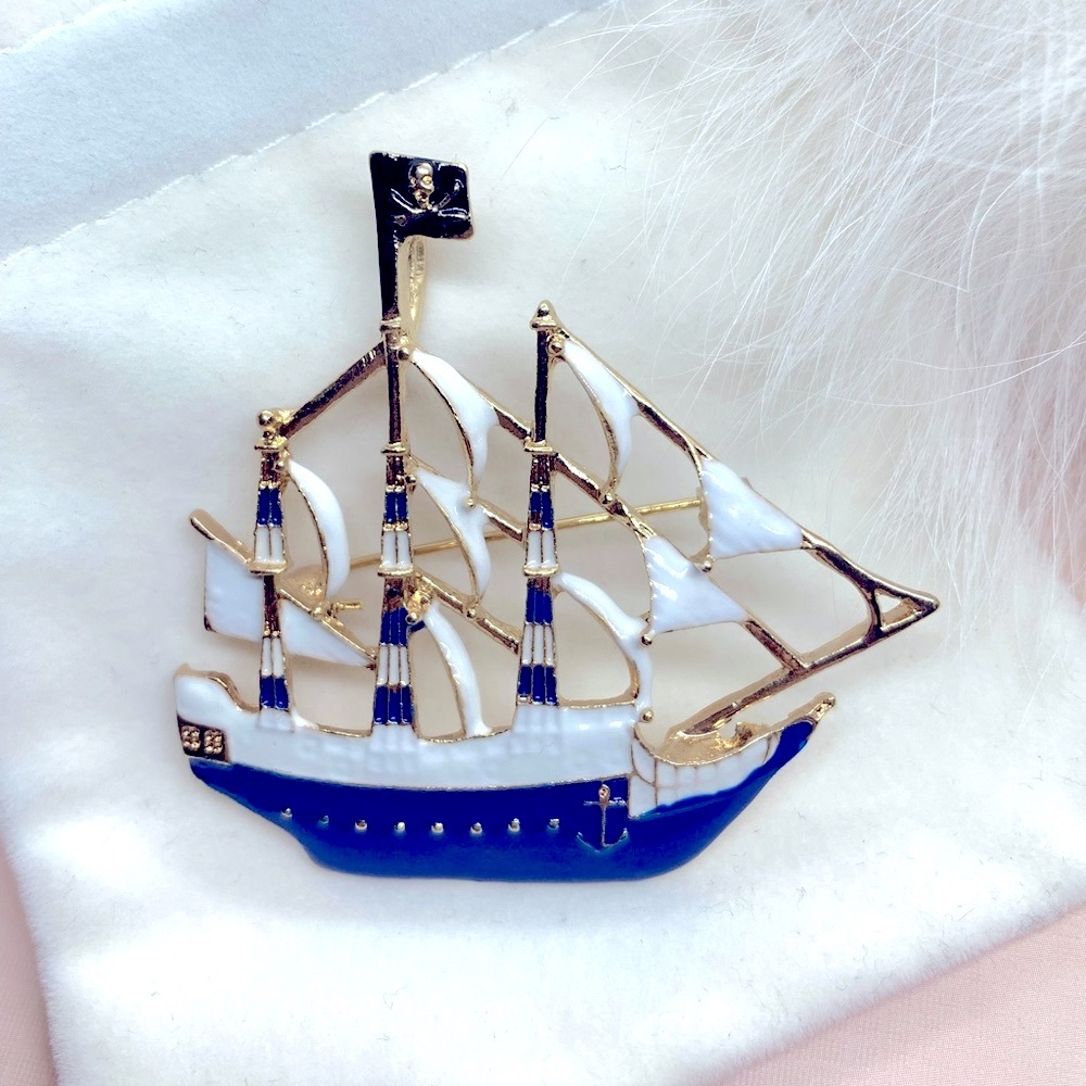 Ship Boat Enamel Brooch